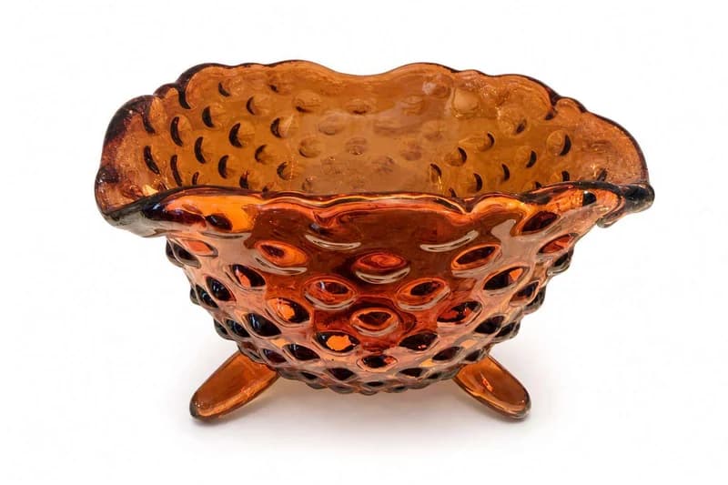 Fenton-style amber hobnail pedestal compote bowl