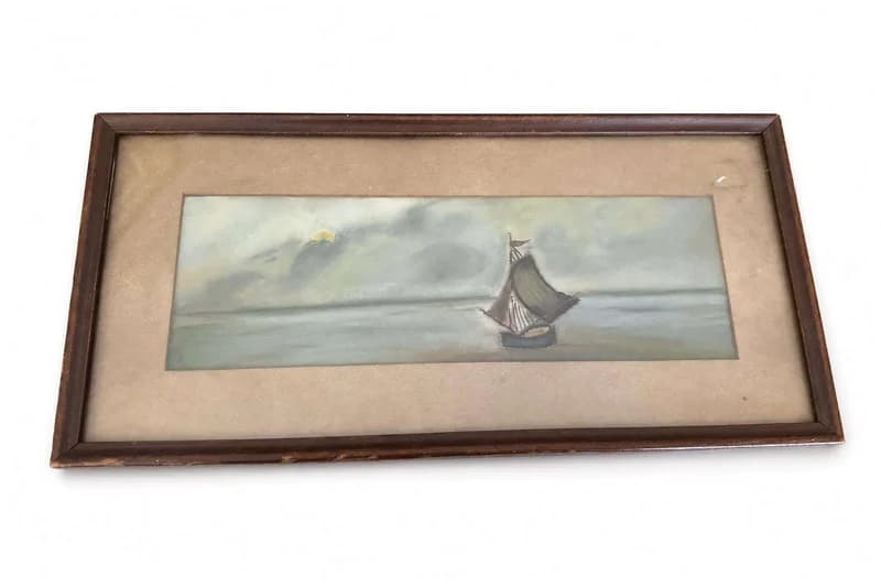 Framed coastal sailboat seascape pastel or print