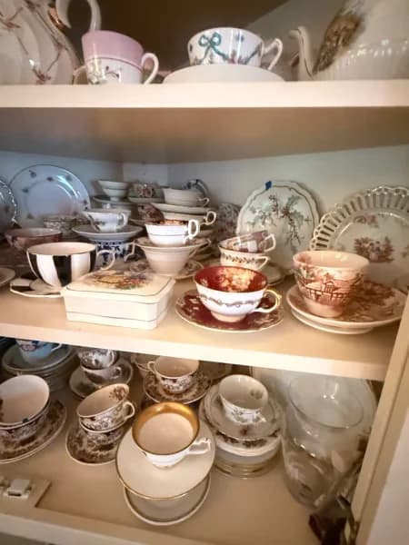 Vintage assorted floral porcelain teacups and saucers cabinet lot