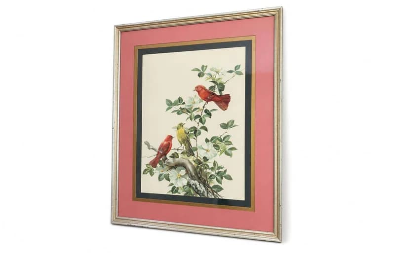 Framed botanical bird and floral print