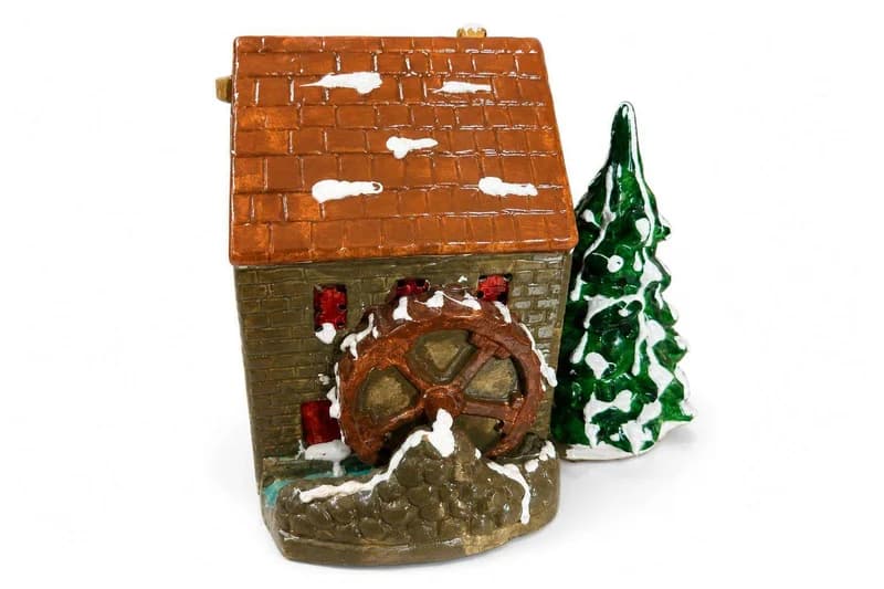 Ceramic Christmas Village Watermill House with Tree