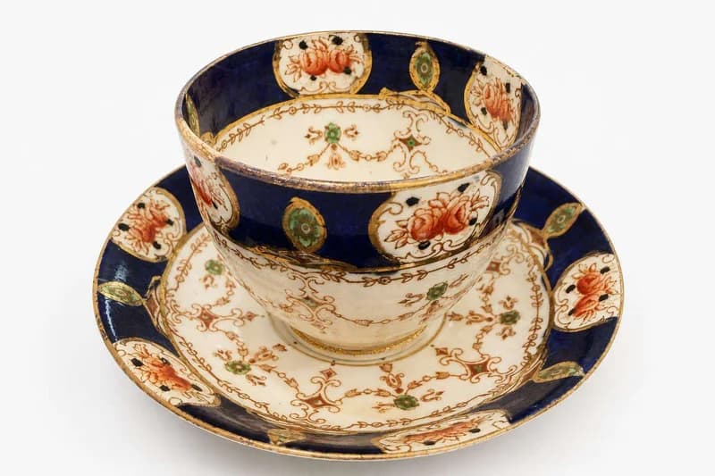 Cobalt Blue Floral Gilt Porcelain Tea Cup and Saucer