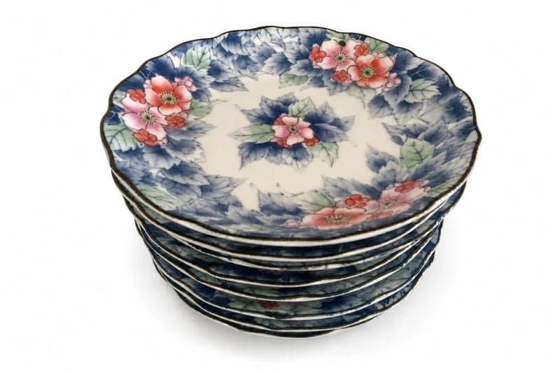 Scalloped floral porcelain plates, set of 8