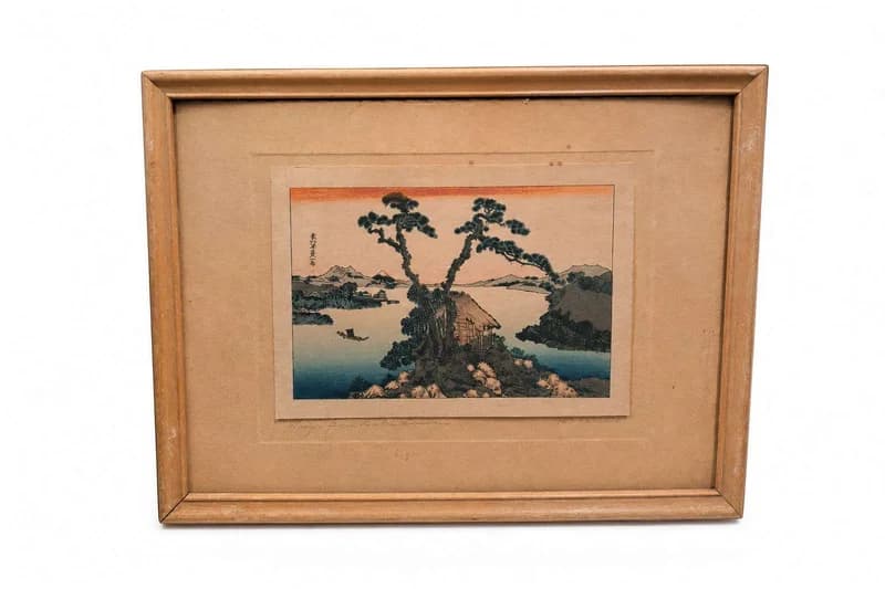 Framed Japanese woodblock landscape print