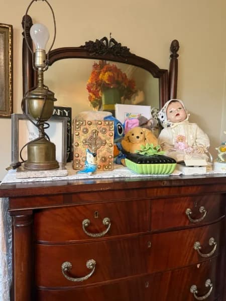 Brass converted oil lamp style table lamp with decorative filigree and urn base