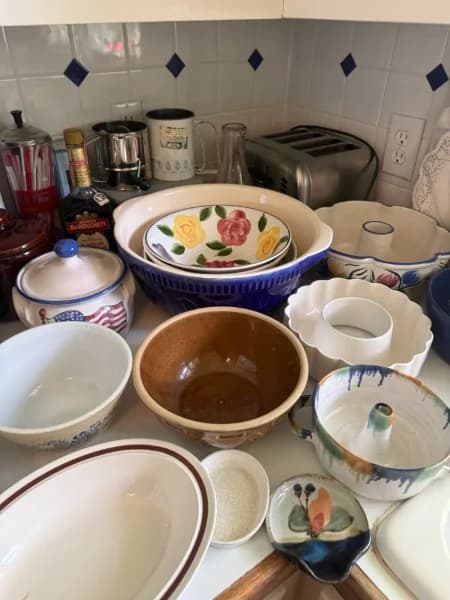 Vintage Hand-Painted Ceramic Mixing and Serving Bowls Mixed Lot