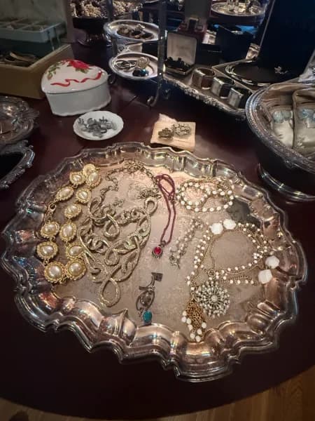 Mixed Vintage Costume Jewelry Estate Lot with Rhinestone Necklaces, Bracelets, Brooches, and Earrings