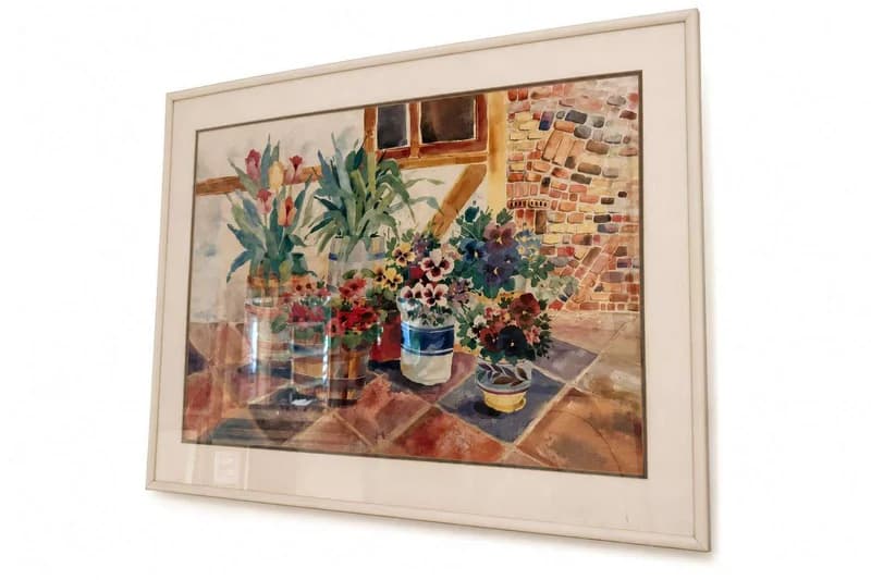 Framed watercolor floral still life wall art