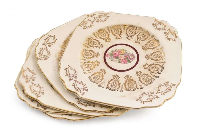 Haviland Limoges Floral Gold Trim Scalloped Porcelain Plate Set of 4