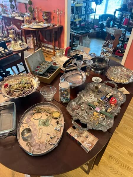 Mixed Estate Costume Jewelry Lot with Ornate Silver-Plated Display Trays