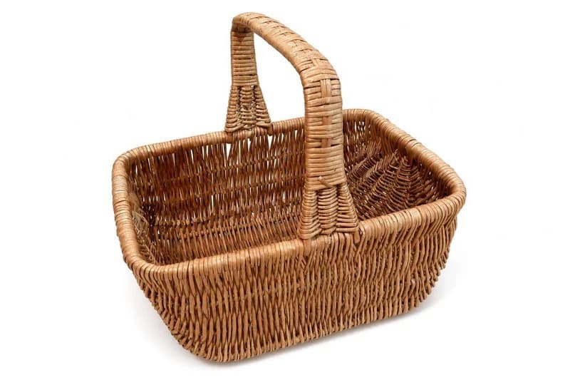 Handwoven Wicker Rectangular Basket with Fixed Swing Handle