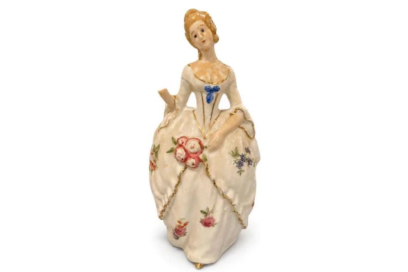 Porcelain Lady Figurine with Floral Dress Decoration
