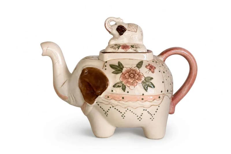 Hand-painted floral elephant-shaped ceramic teapot